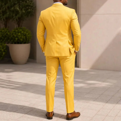 Men Suit Yellow 3 Pieces White Vest With Lapel For Wedding Birthday Banquet Prom Party Business Work Office Jacket Vest Pants
