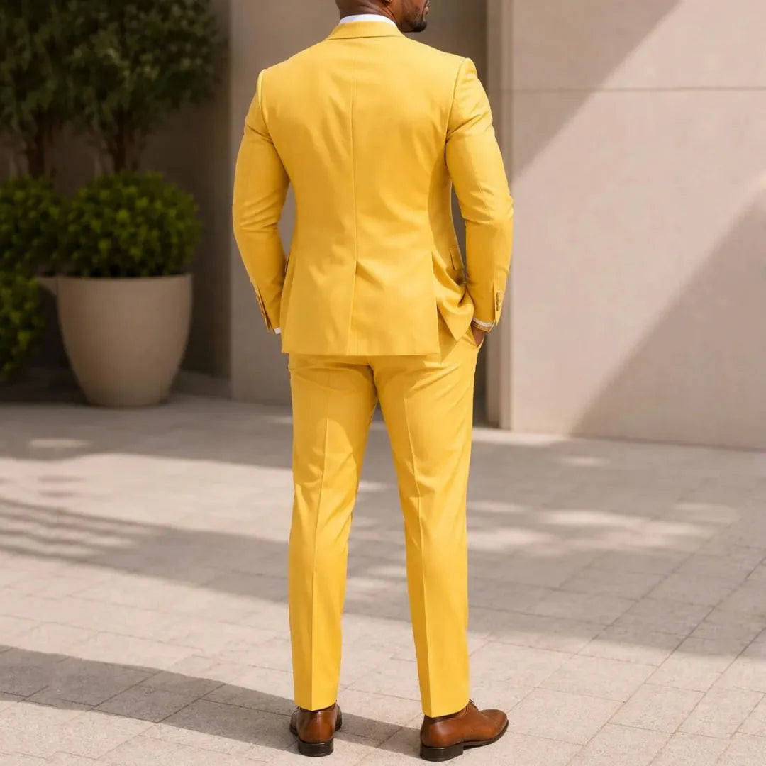 Men Suit Yellow 3 Pieces White Vest With Lapel For Wedding Birthday Banquet Prom Party Business Work Office Jacket Vest Pants