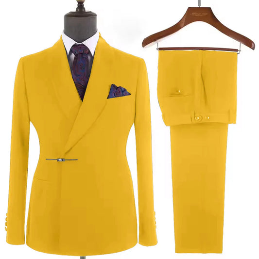 Costume de smoking 2 pièces pour homme avec revers châle, blazer croisé et pantalon, pour bal de promo, dîner, mariage, costumes formels