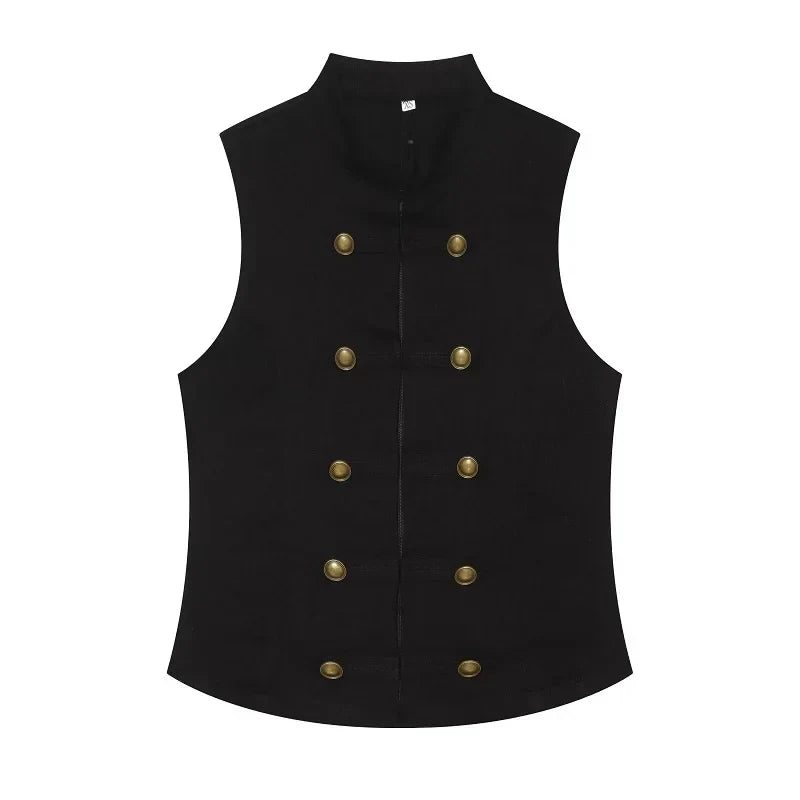 Button Up Vest Tops For Women Sleeveless Office Wear Khaki Crop Black Top Slim Fit Casual Waistcoat Top Zip Up Women’s Tops