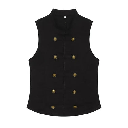Button Up Vest Tops For Women Sleeveless Office Wear Khaki Crop Black Top Slim Fit Casual Waistcoat Top Zip Up Women’s Tops