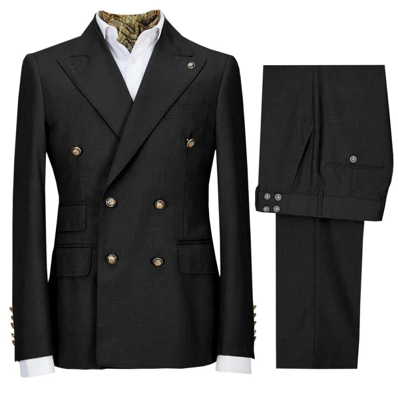 Men Suit 2 Pieces Gray Double Button Solid With Lapel For Wedding Banquet Birthday Party Business Work Set Jacket With Pants