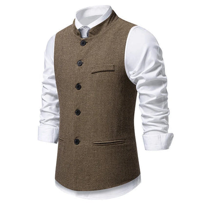 Men's Vest – Herringbone Single-Breasted Waistcoat for Weddings & Business