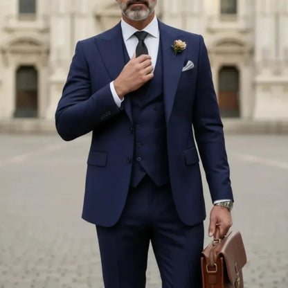 Men Suit Gray 3 Pieces Solid With Lapel For Wedding Groom Party Prom Birthday Banquet Business Work Set Jacket Vest With Pants