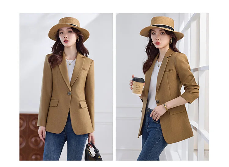 Elegant Solid Women's Blazer Long Sleeve Turn down Collar Slim Fit Office Jacket Single Button Spring Autumn Fashion