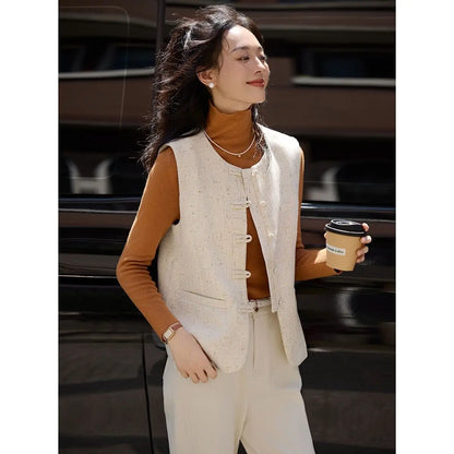 Women's Vest New Fashion Retro Chinese Vest Coat New Small Fragrant Vest Female Tops Sleeveless Jacket Chaleco Mujer Outerwear