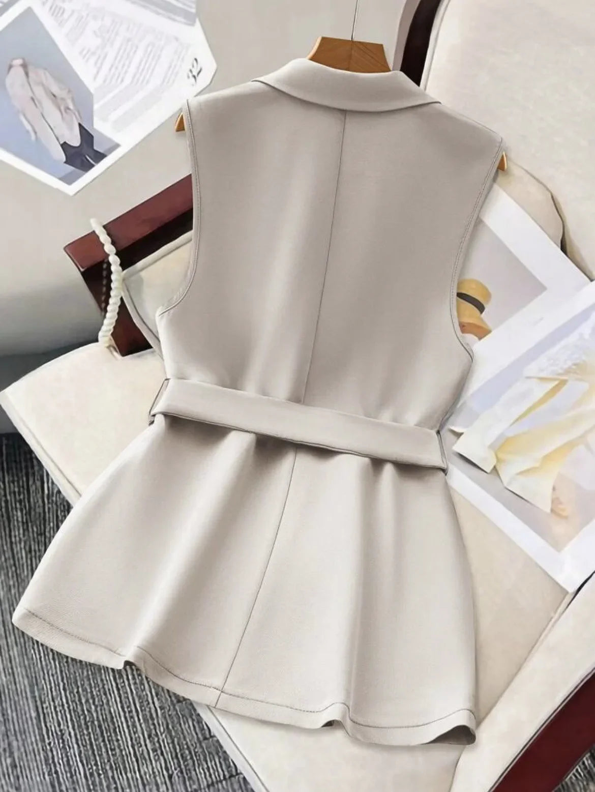 Fashion Sleeveless Slim Suit Collar Women Vest Spring Autumn New Single Breasted Elegant Lace Up Female Versatile Vest Tops 2025