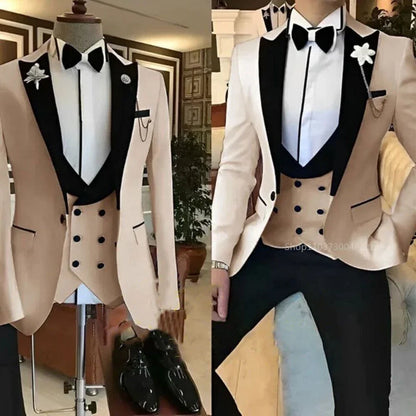 Latest Solid Formal Men's Wedding Suit Slim Fit Elegant Groom Tuxedos Business Party Suits 3 Pieces Sets (Jacket+Vest+Pants)