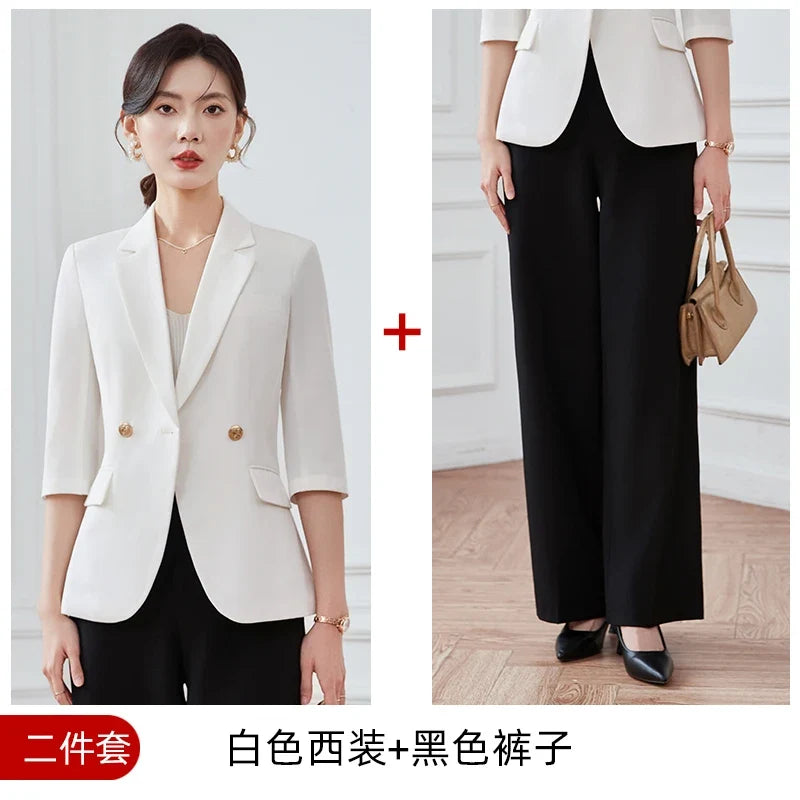 Mid-sleeved fashionable business women's clothing, high-quality two-piece suit jacket + pants, new spring 2026
