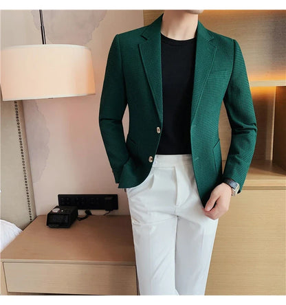 2025 Spring New Waffle Suit Coats Men Slim Fit Business Casual Blazer Jacket Homme Formal Groom Prom Wedding Tuxedo 4XL-M