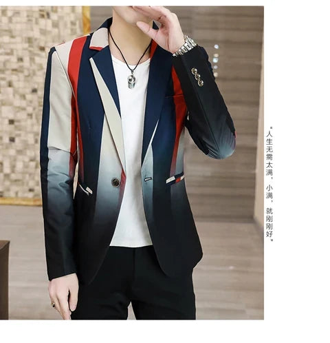 Blazer Men's Fashion Business Gentleman Slim-fit Stripes British Style Outdoor Performance Trend Wedding Banquet Casual Blazer