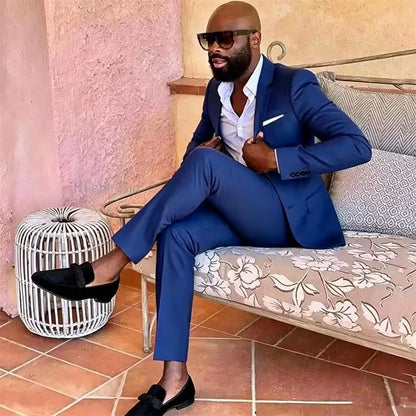 Summer Men's Linen Blend Suit 2 Pieces Slim Fit Casual Lightweight Jacket Pant Set for Party Business Wedding Prom Daily Wear