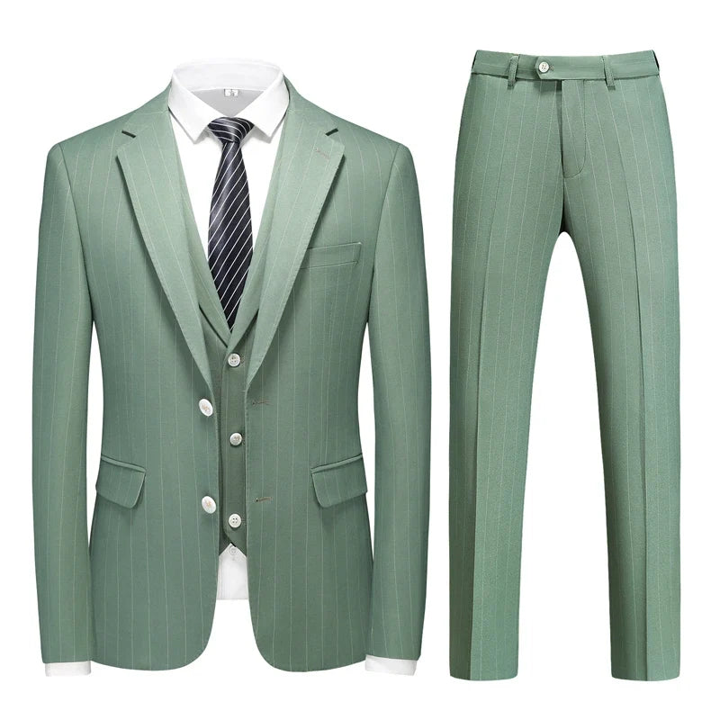 2024 Men's Casual Three-Piece Dress Suit Slim Fit Striped Wedding Outfit with Vest And Trousers High-Quality Fashionable