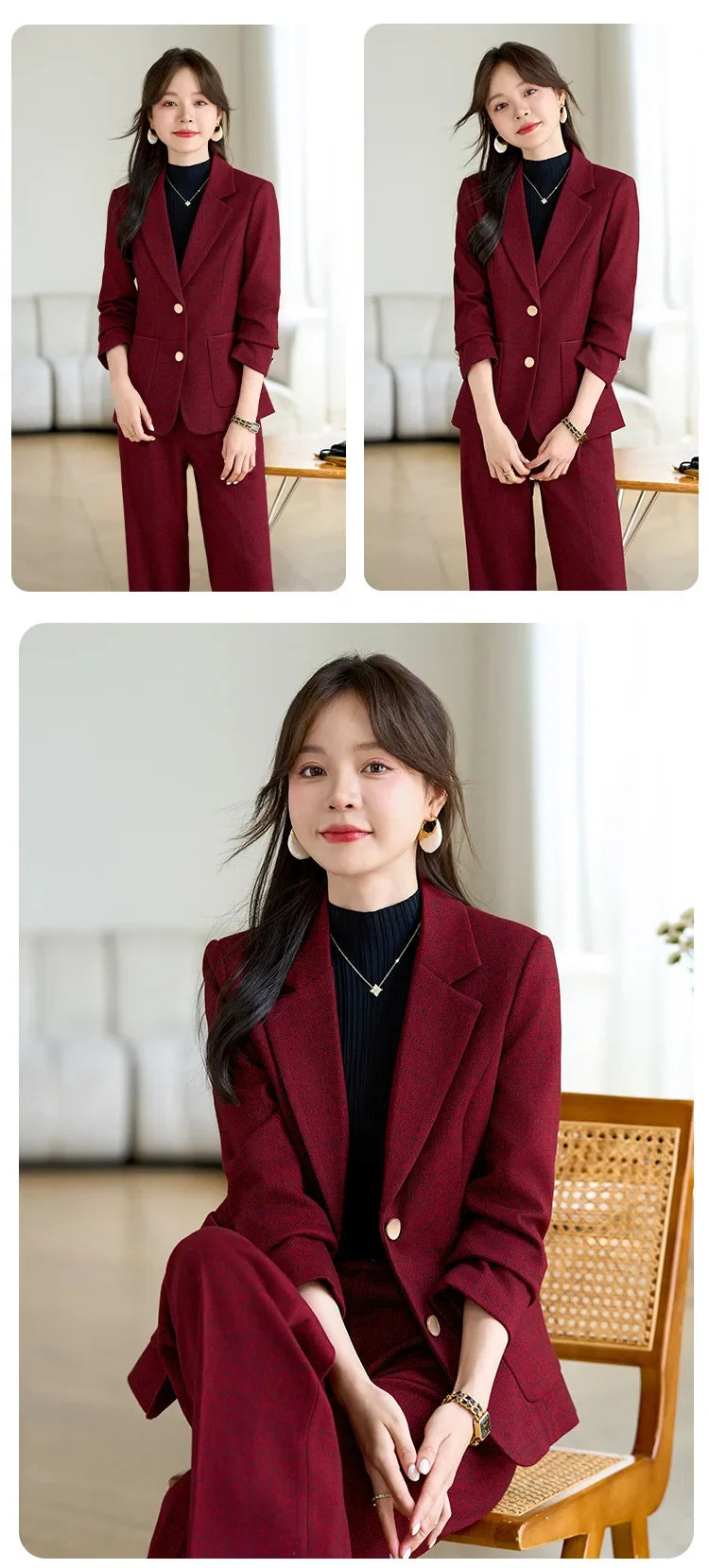High Quality Fabric Velvet Autumn Winter Women Business Work Wear Suits Pantsuits Formal OL Styles Professional Trousers Set