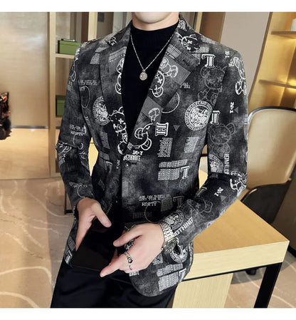 2024 Autumn Winter Jacquard Denim Suit Jacket for Men Fashion Business Casual Blazers Streetwear Social Men Clothing