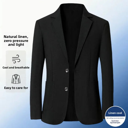 30% Linen Blazer - Men's Fashionally Fit Business Formal Wedding Gentleman's Cool Silk Lightweight Breathable Casual Blazer