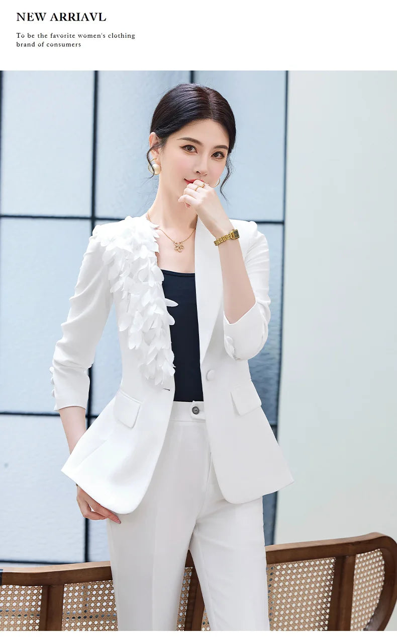 Spring Fashion Office Ladies Blazer and Pants Suit Formal Solid Color Women Jacket Trouser Women Business Work Wear 2 Piece Set