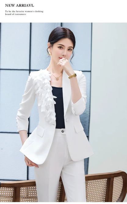 Spring Fashion Office Ladies Blazer and Pants Suit Formal Solid Color Women Jacket Trouser Women Business Work Wear 2 Piece Set