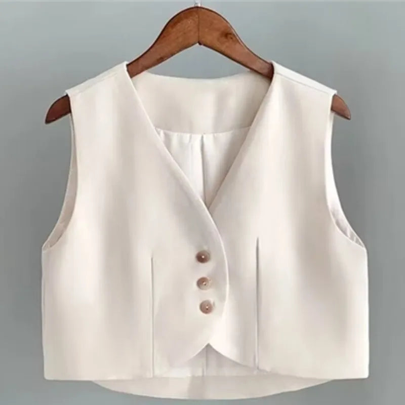Xiaoxiangfeng Women's Vest Spring Summer New Short Suit Vest Fashion V-Neck Sleeveless Jacket Female Short Blazer Vest Waistcoat
