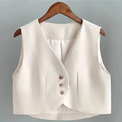 Xiaoxiangfeng Women's Vest Spring Summer New Short Suit Vest Fashion V-Neck Sleeveless Jacket Female Short Blazer Vest Waistcoat