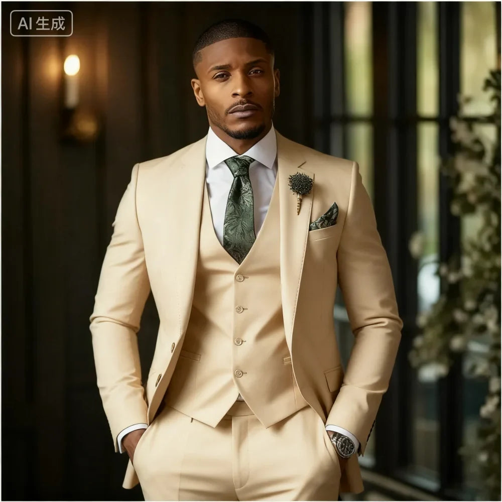 Men's 3-Piece Formal Suit – Notched Lapel Jacket, Vest & Pants for Weddings & Occasions