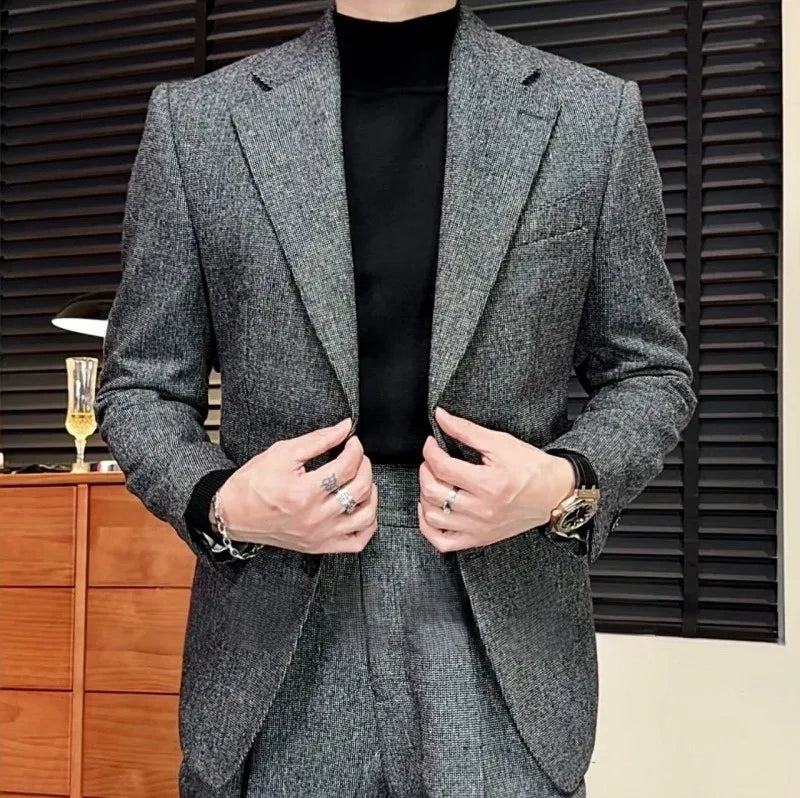 Designer Business Casual Mens Spring Autumn Slim Fit Single Breasted Suit Jacket Wide Leg Pants Two Piece Set Fashion Male Work