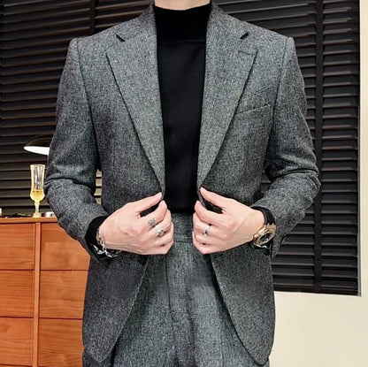 Designer Business Casual Mens Spring Autumn Slim Fit Single Breasted Suit Jacket Wide Leg Pants Two Piece Set Fashion Male Work