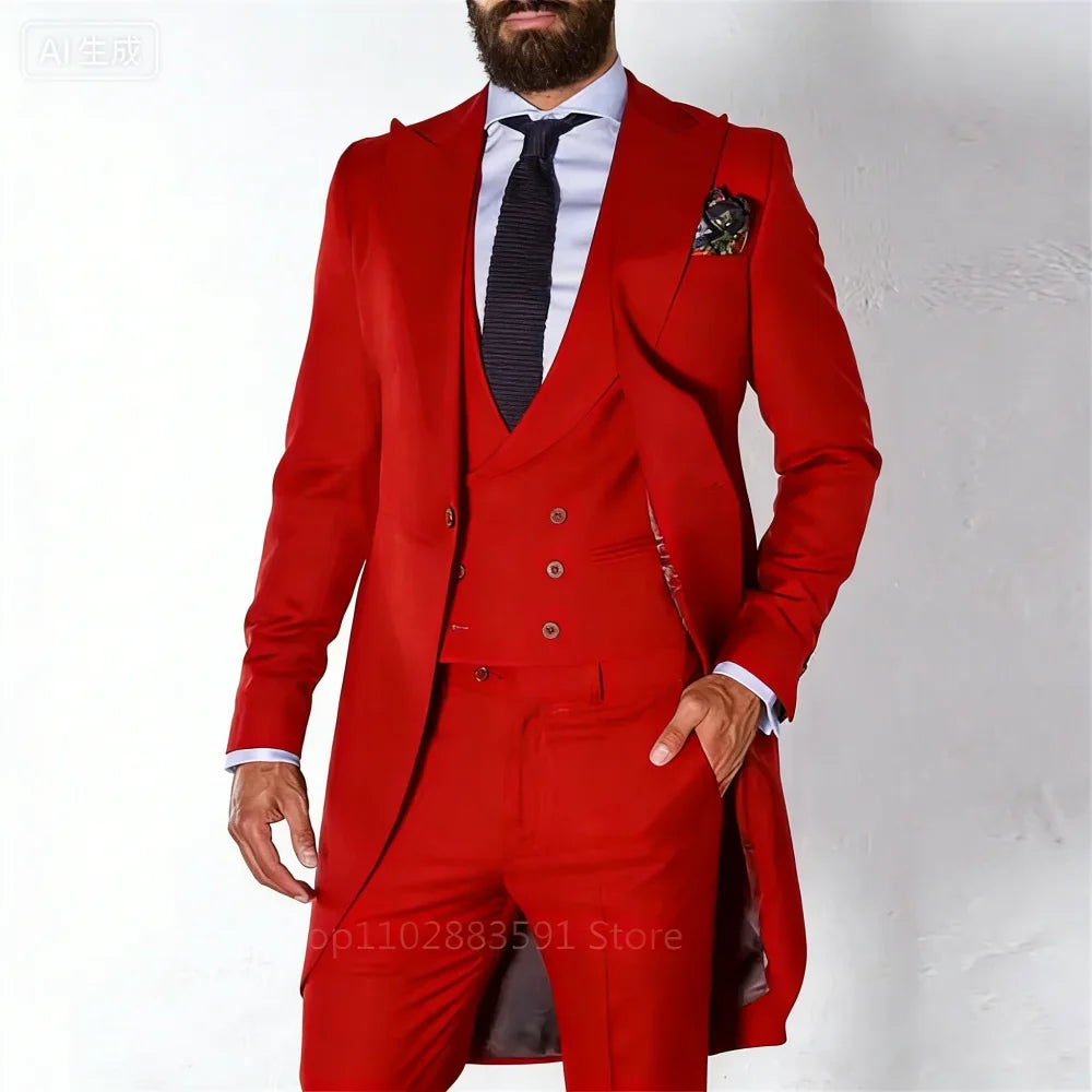 Men's Tailcoat Tuxedo in Royal Blue Made to Measure Wedding Groomsmen Long Fashion Blazer Smoking Suit Customizable Male Traje