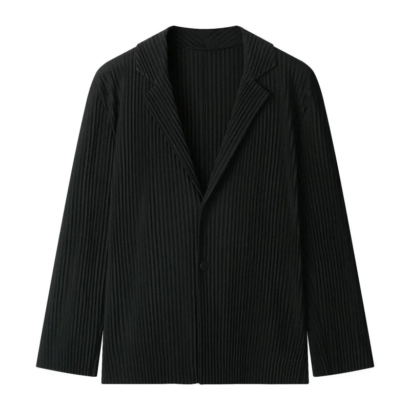 Men's Miyake Pleated Style Blazer Jacket Japanese Casual Stretch Slim Fit Business Office Fashion Luxury Wrinkle Resistant Coat