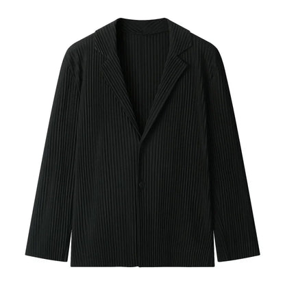 Men's Miyake Pleated Style Blazer Jacket Japanese Casual Stretch Slim Fit Business Office Fashion Luxury Wrinkle Resistant Coat