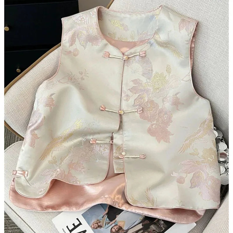 Female High-end Jacquard Waistcoat Coat Spring Autumn Women Leisure Sleeveless Jacket Retro Lady Large Size 4XL Vest Tops