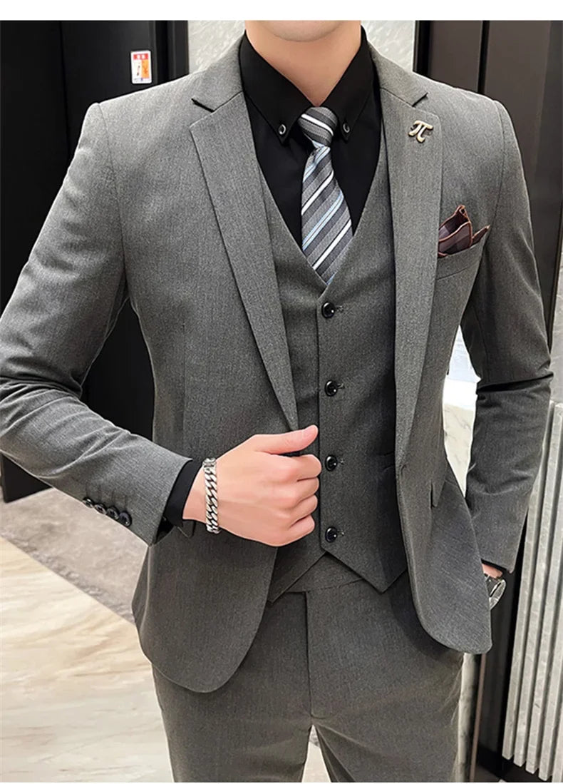 Men's 3-Piece Slim Fit Suit – Smart Casual Blazer, Vest & Pants for Business, Wedding & Formal Occasions