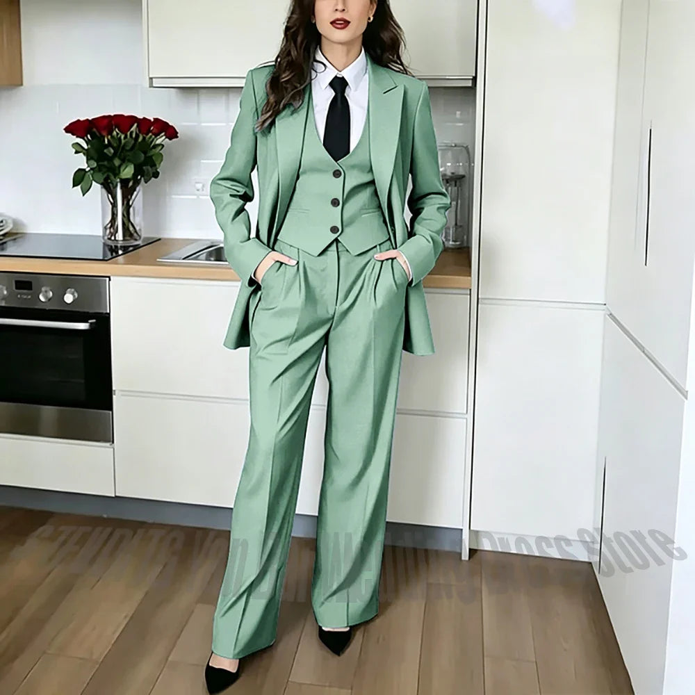 Classic Peaked Lapel Women's Pant Suits 3 Piece Formal Office Regular Fit Single Breasted Business Occasion Party Event Outfit