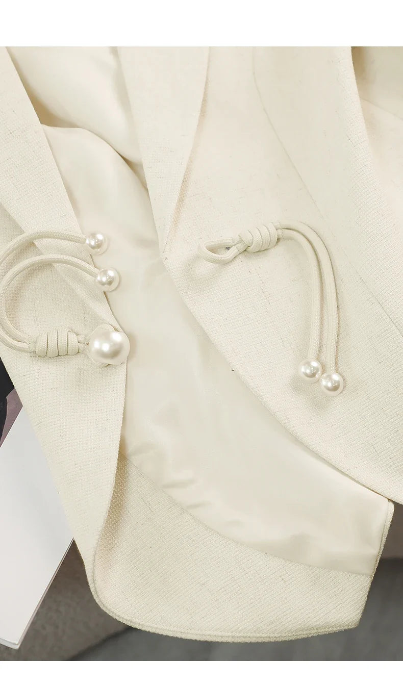 Elegant National Style Buckle Pants Suit  2024 Autumn New Professional Temperament Slim Blazer And Pants Office Ladies Work Wear
