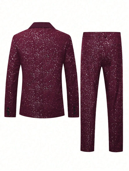High-quality Fashionable Banquet Party Men's Clothing - European-style Shiny Banquet Stylish Men's Suit Sets