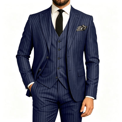 Men's Striped 3-Piece Suit – Slim Fit Blazer, Vest & Pants for Formal & Wedding Wear