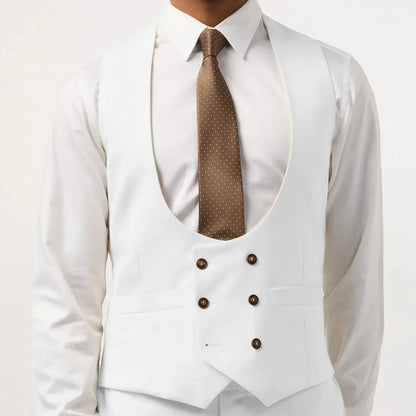 Men Vest Double Breasted with Pocket Solid Waistcoat for Wedding Business Formal Occasions