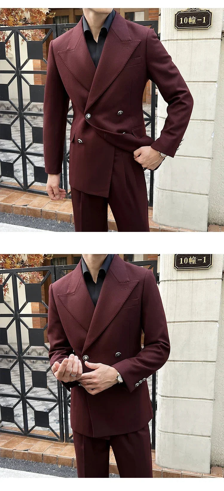 (Jackets+Pant)Fashion Double Breasted Design Men Suit Italian Style Luxury Elegant Business Social Wedding Dress Thick Suit 2Pcs