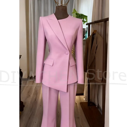 Women's Suit Slim Fit Blazer and Flared Trousers Elegant Formal Outfits Office Casual Party Fashion Pants Sets Two Piece