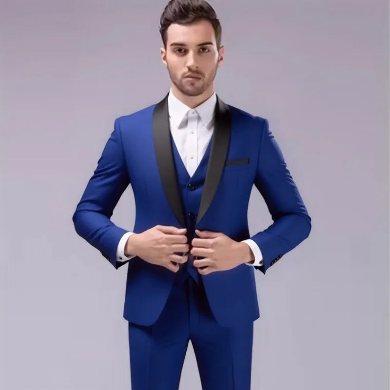 Costume 3 pièces de smoking multi-couleurs pour homme, revers châle noir, coupe ajustée, tenue formelle pour mariage, bal de promo et banquet