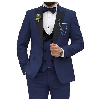 Slim Fit Peaked Lapel Formal Men Suits Solid Business Wedding Tuxedo Fashion Groom Outfit with Blazer Vest Pants for Prom Dinner