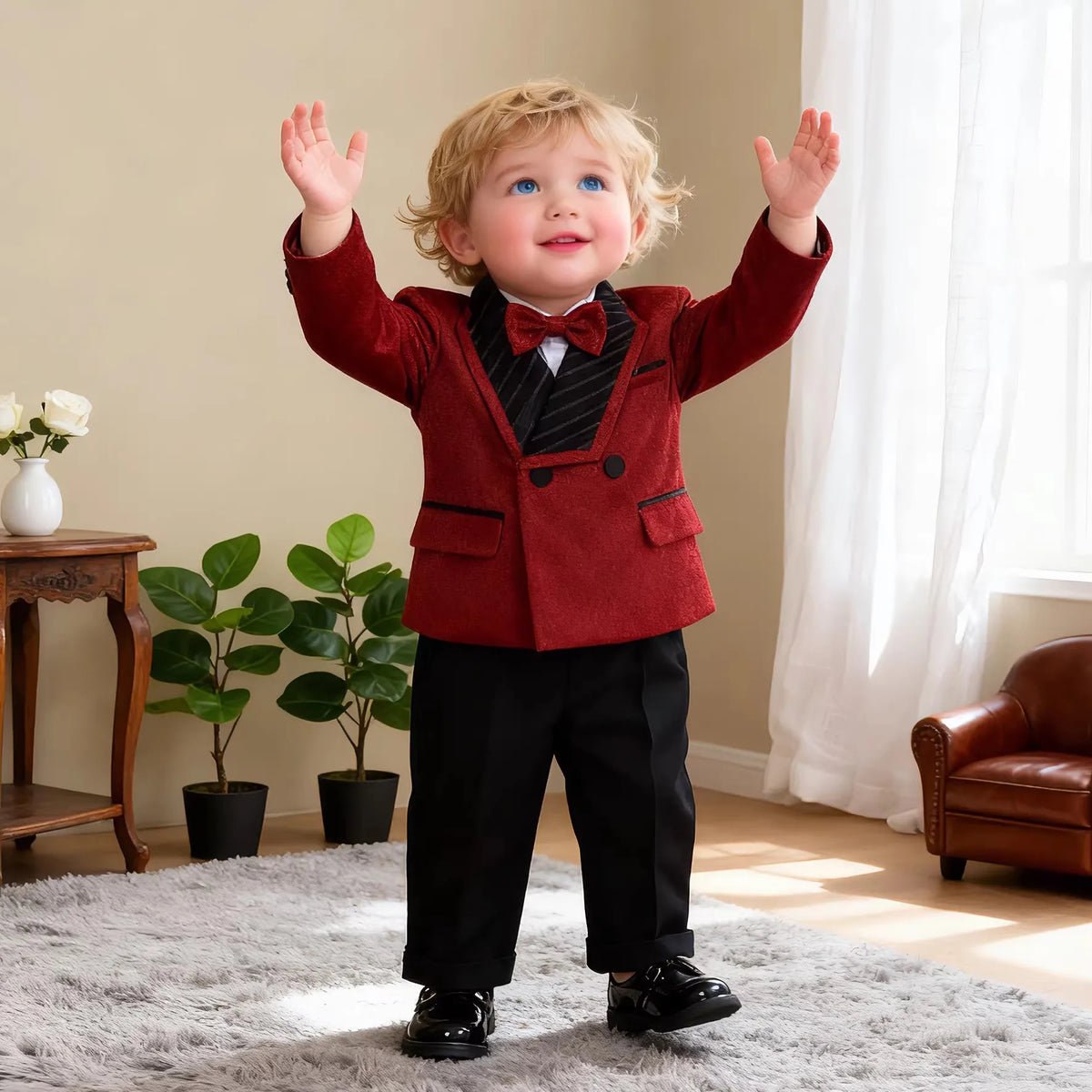 Boys Elegant Silver Suit Set Kids Piano Host Speech Catwalk Performance Costume Children's Wedding Birthday Photogrpahy Outfit