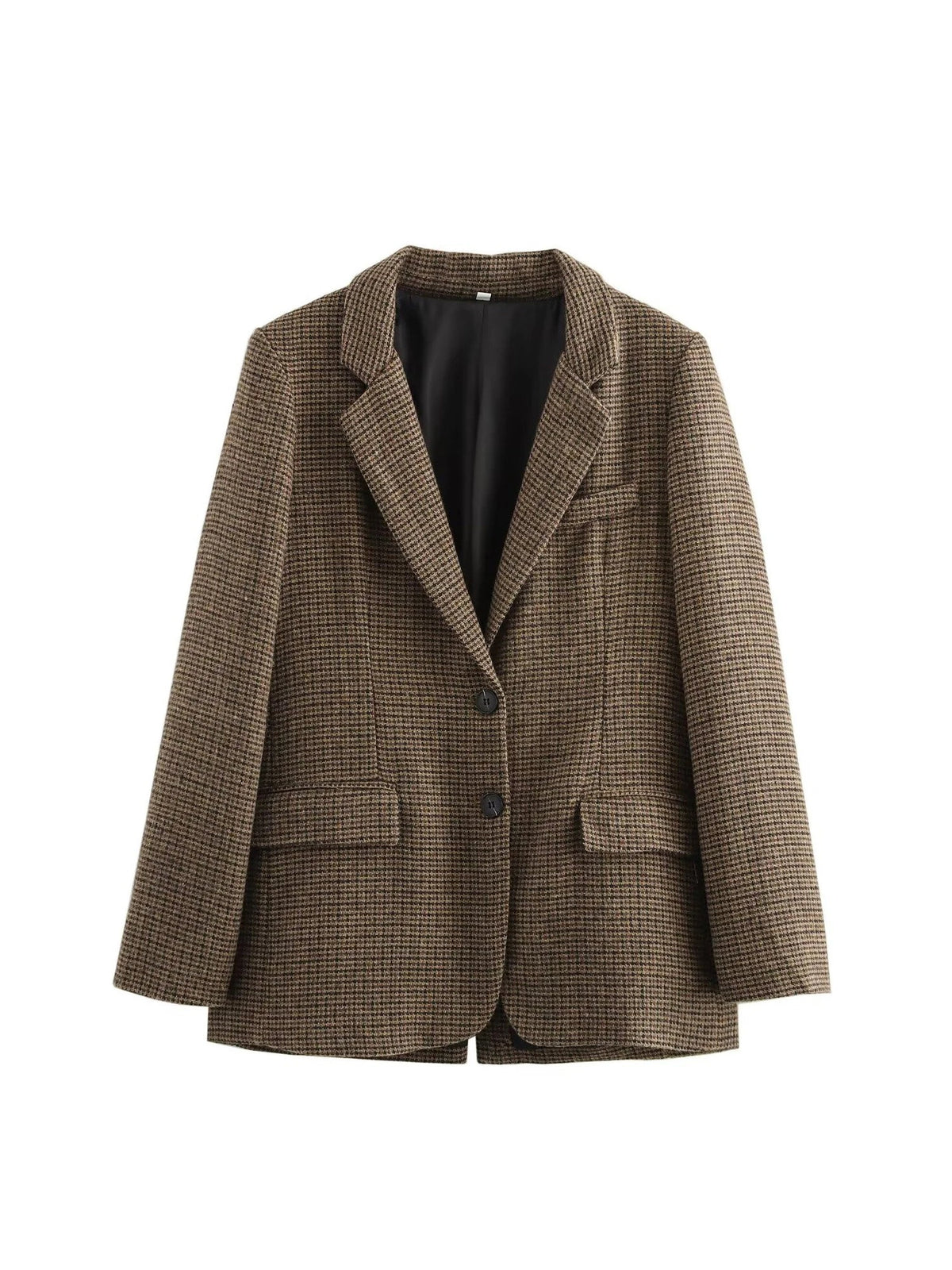 Women's Brown Plaid Blazer Jacket Y2k Harajuku 2000s Vintage Long Sleeve Single Breasted Suit Coat Oversize Outerwear Autum 2025