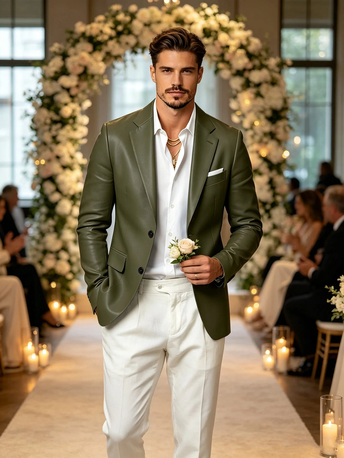 Men's Faux Leather Blazer Slim Fit 2 Button Notched Lapel Suit Jacket Business Formal Leather Sport Coat For Wedding Party