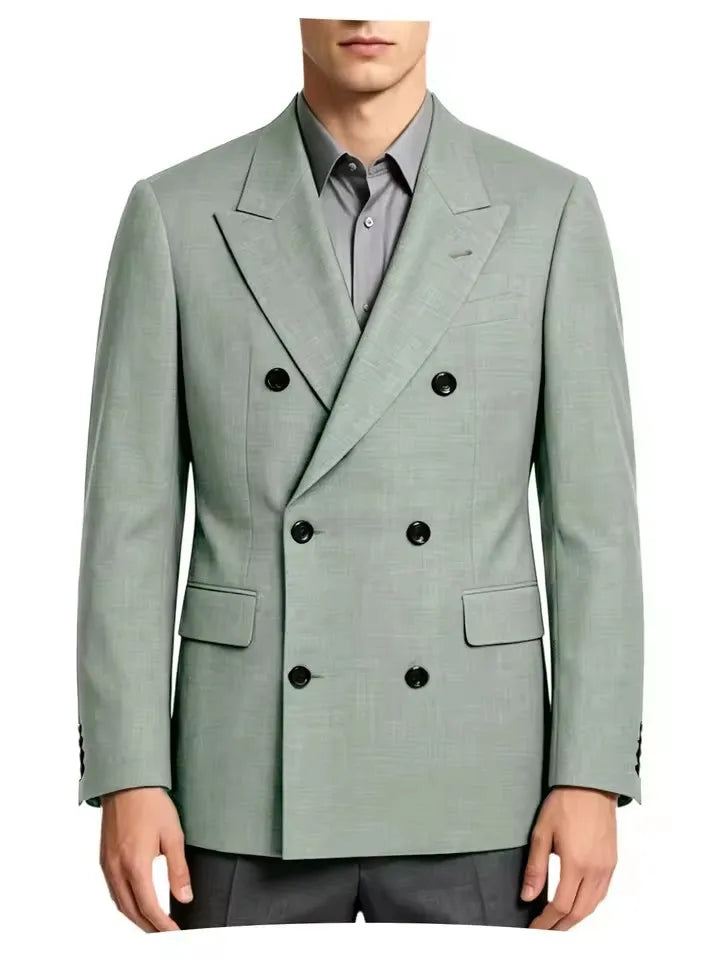 Men's Business Casual Linen Formal Suit Slim-fit Double-breasted Wedding Groom's Dress Party Daily Commuting