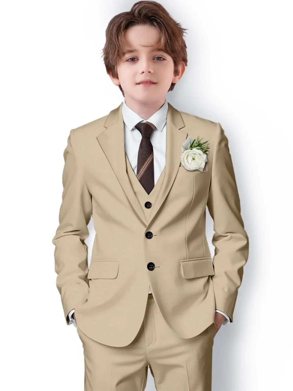 New Boys Slim Fit Suits 3 Pieces For Birthday Party Notched Lapel Kids Formal Suit Set Wedding Ring Bearer Outfit 2-20T