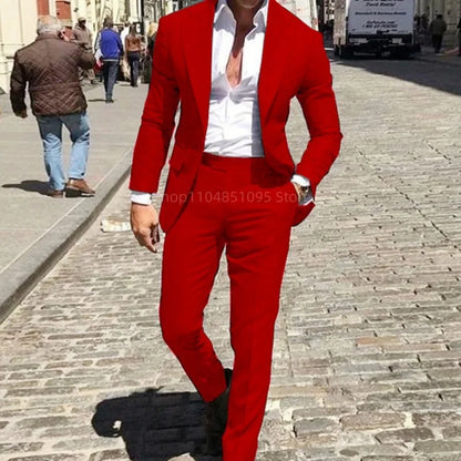Classic Suits for Men Notch Lapel 2 Pieces Business Blazer and Pants Set Elegant Slim Fit Men's Suit for Wedding Prom Groomsmen