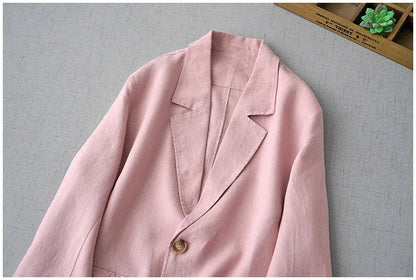 Elegant Long Sleeve Women's Linen Suit Jacket Thin Outerwear New Spring Fashion Ladies' Classic Versatile Pure Cotton Blend