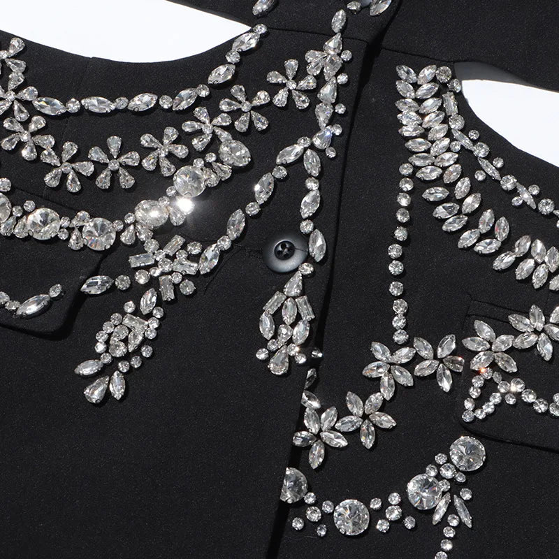 Sexy Stylish Coats 2025 Spring Autumn New Women Diamonds Nail Bead Heavy Waist Exposed High Sense Long Sleeve Blazer HK3760