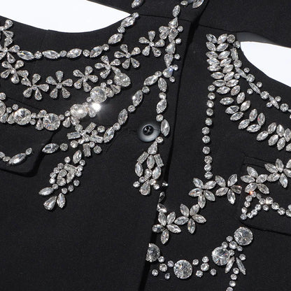 Sexy Stylish Coats 2025 Spring Autumn New Women Diamonds Nail Bead Heavy Waist Exposed High Sense Long Sleeve Blazer HK3760